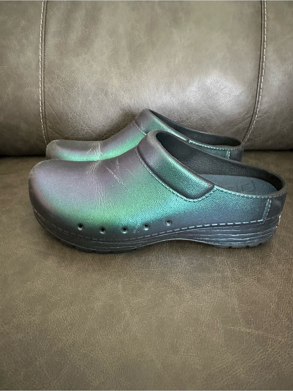 Dansko Women's Iridescent Green-Black Clogs